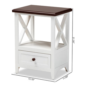 Baxton Studio Vesta Modern And Contemporary Two-Tone White And Dark Brown Finished Wood 1-Drawer End Table