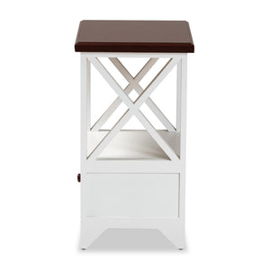 Baxton Studio Vesta Modern And Contemporary Two-Tone White And Dark Brown Finished Wood 1-Drawer End Table