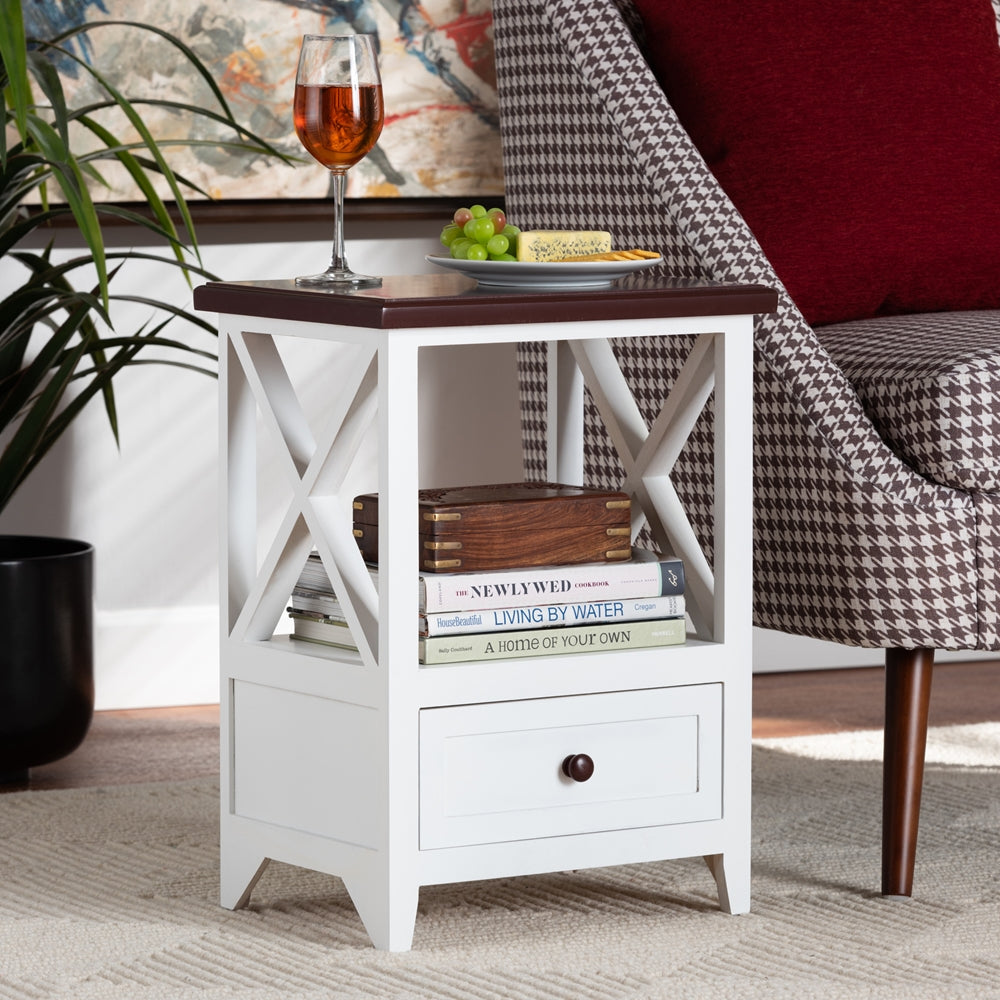 Baxton Studio Vesta Modern And Contemporary Two-Tone White And Dark Brown Finished Wood 1-Drawer End Table