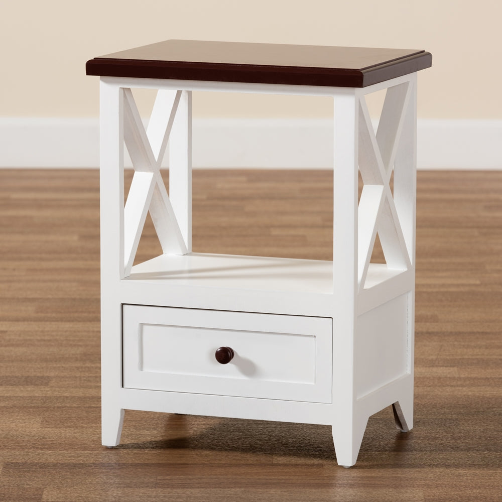 Baxton Studio Vesta Modern And Contemporary Two-Tone White And Dark Brown Finished Wood 1-Drawer End Table