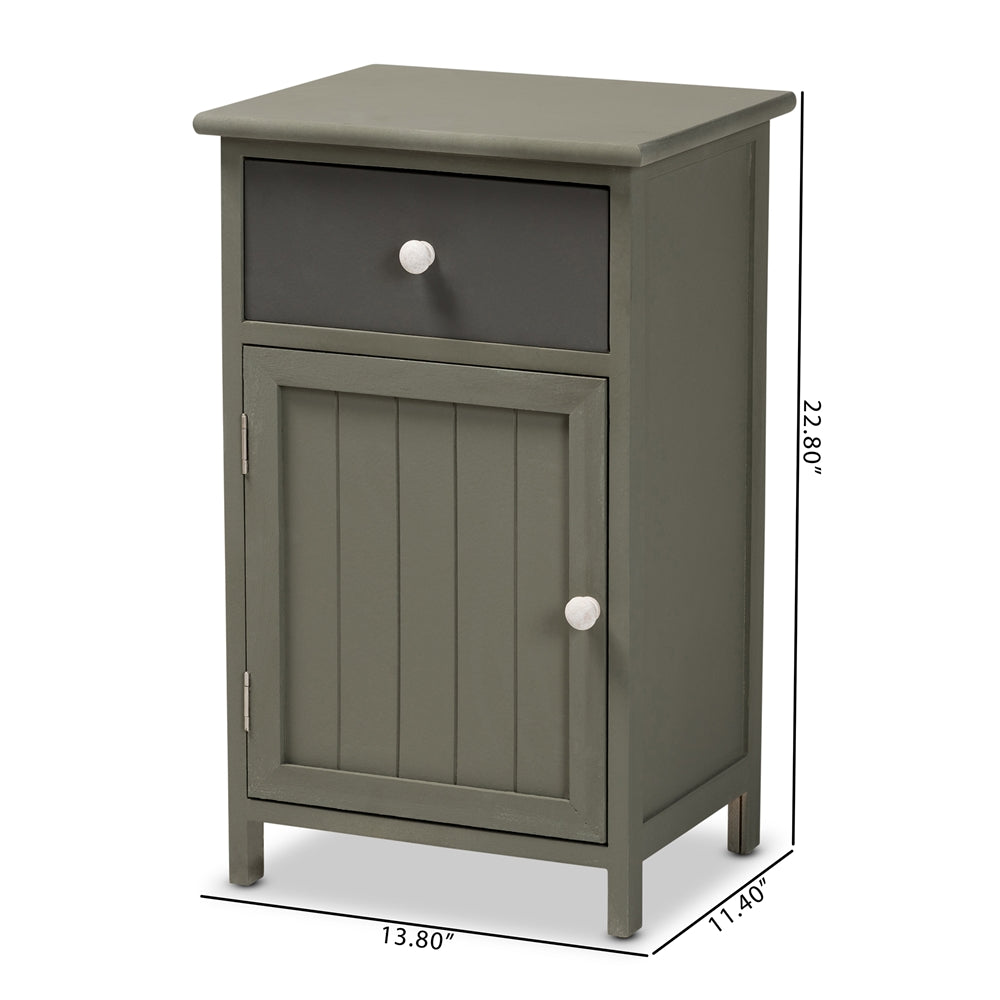 Baxton Studio Barend Mid-Century Modern Two-Tone Grey And Charcoal Finished Wood 1-Drawer Storage Cabinet