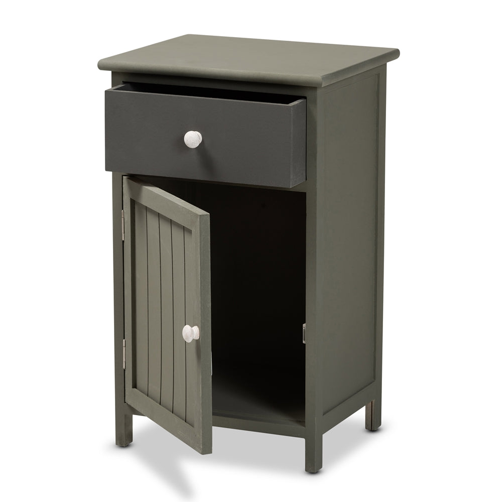 Baxton Studio Barend Mid-Century Modern Two-Tone Grey And Charcoal Finished Wood 1-Drawer Storage Cabinet