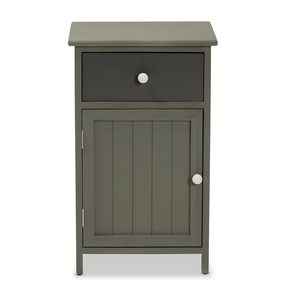 Baxton Studio Barend Mid-Century Modern Two-Tone Grey And Charcoal Finished Wood 1-Drawer Storage Cabinet