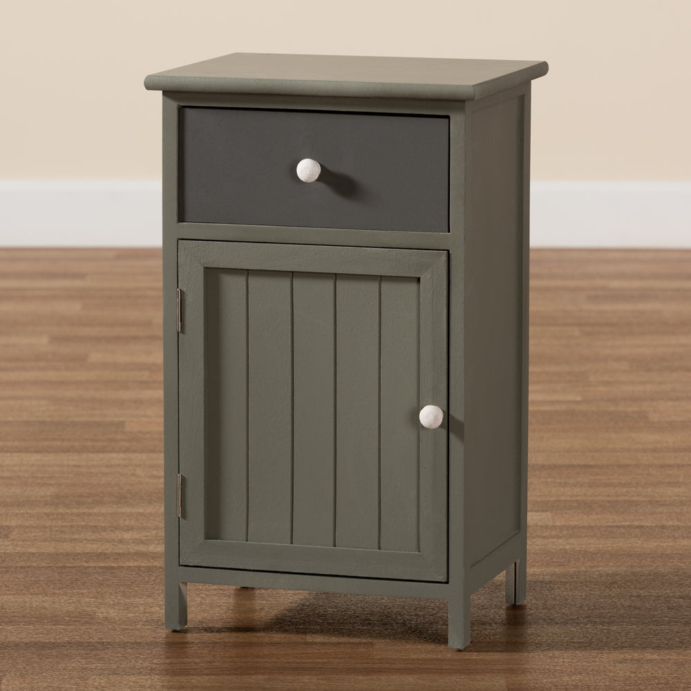 Baxton Studio Barend Mid-Century Modern Two-Tone Grey And Charcoal Finished Wood 1-Drawer Storage Cabinet