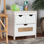 Load image into Gallery viewer, Baxton Studio Bastian Modern And Contemporary Light Beige Fabric And White Finished Wood 3-Drawer Storage Bench With Natural Rattan
