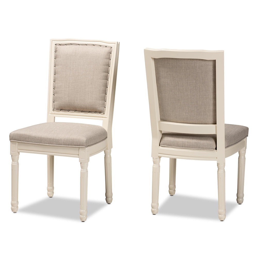 Baxton Studio Louane Traditional French Inspired Grey Fabric Upholstered And White Finished Wood 2-Piece Dining Chair Set