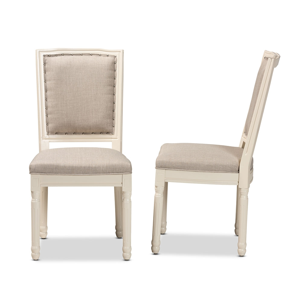 Baxton Studio Louane Traditional French Inspired Grey Fabric Upholstered And White Finished Wood 2-Piece Dining Chair Set