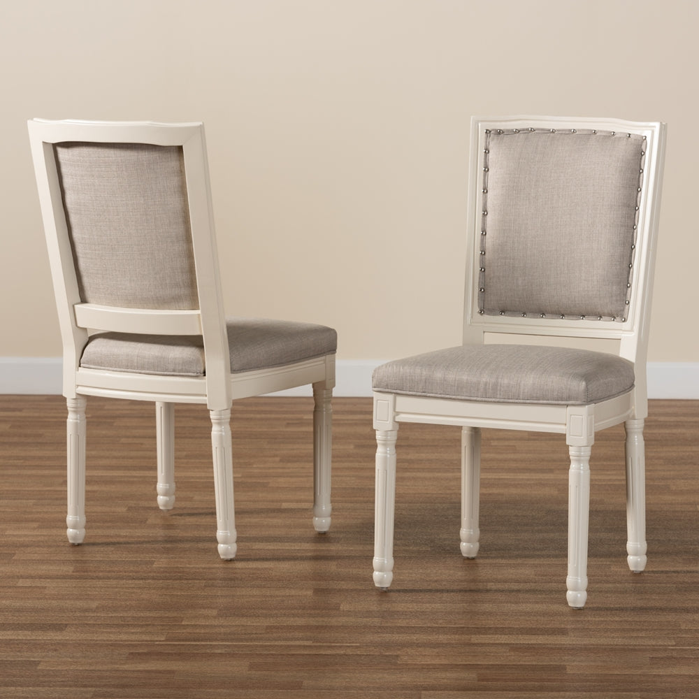 Baxton Studio Louane Traditional French Inspired Grey Fabric Upholstered And White Finished Wood 2-Piece Dining Chair Set