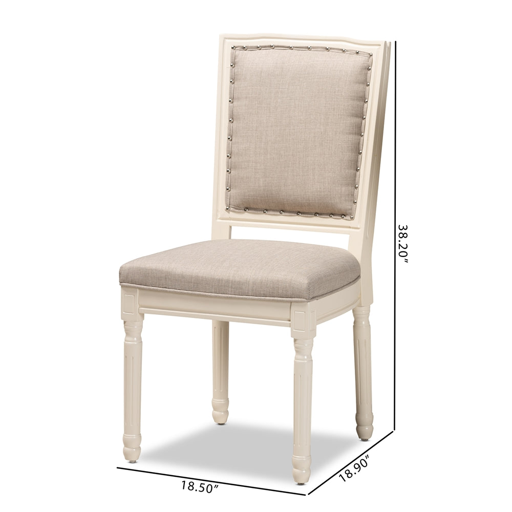 Baxton Studio Louane Traditional French Inspired Grey Fabric Upholstered And White Finished Wood 2-Piece Dining Chair Set