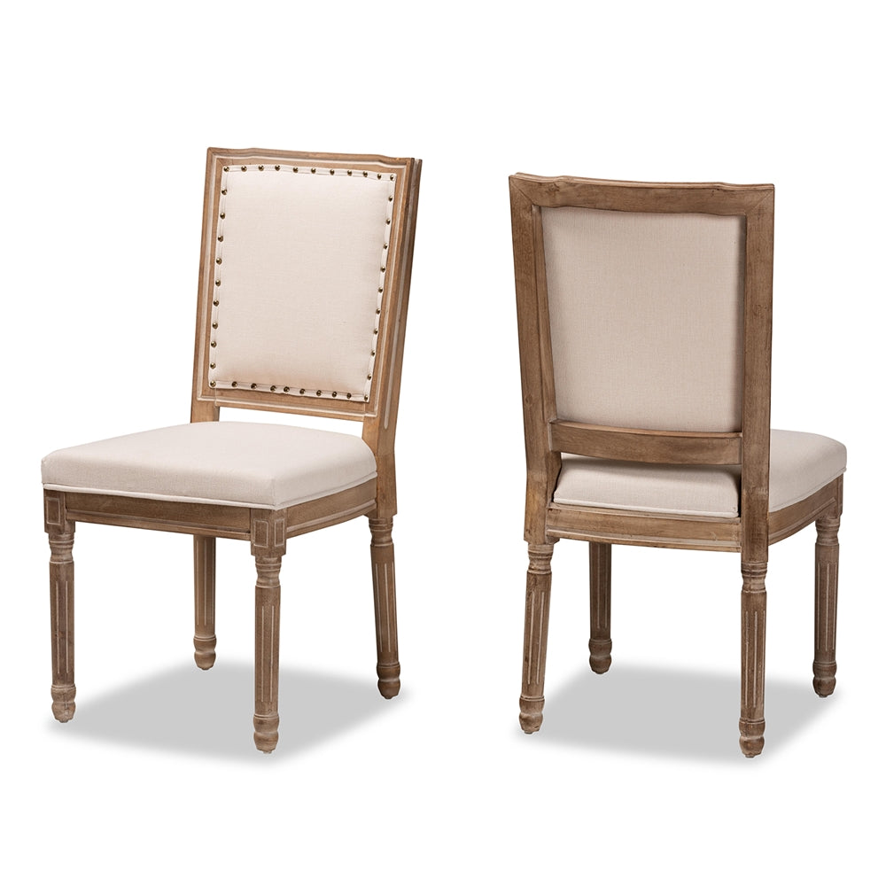 Baxton Studio Louane Traditional French Inspired Beige Fabric Upholstered And Antique Brown Finished Wood 2-Piece Dining Chair Set