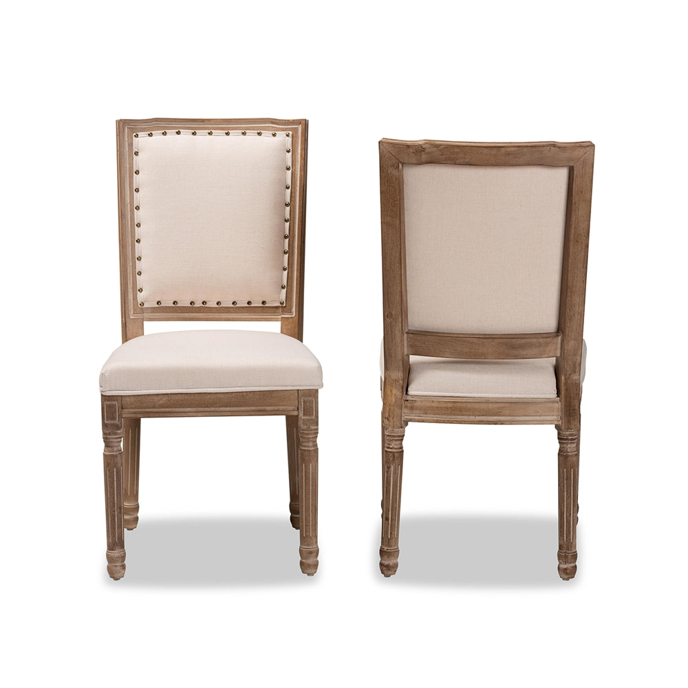 Baxton Studio Louane Traditional French Inspired Beige Fabric Upholstered And Antique Brown Finished Wood 2-Piece Dining Chair Set