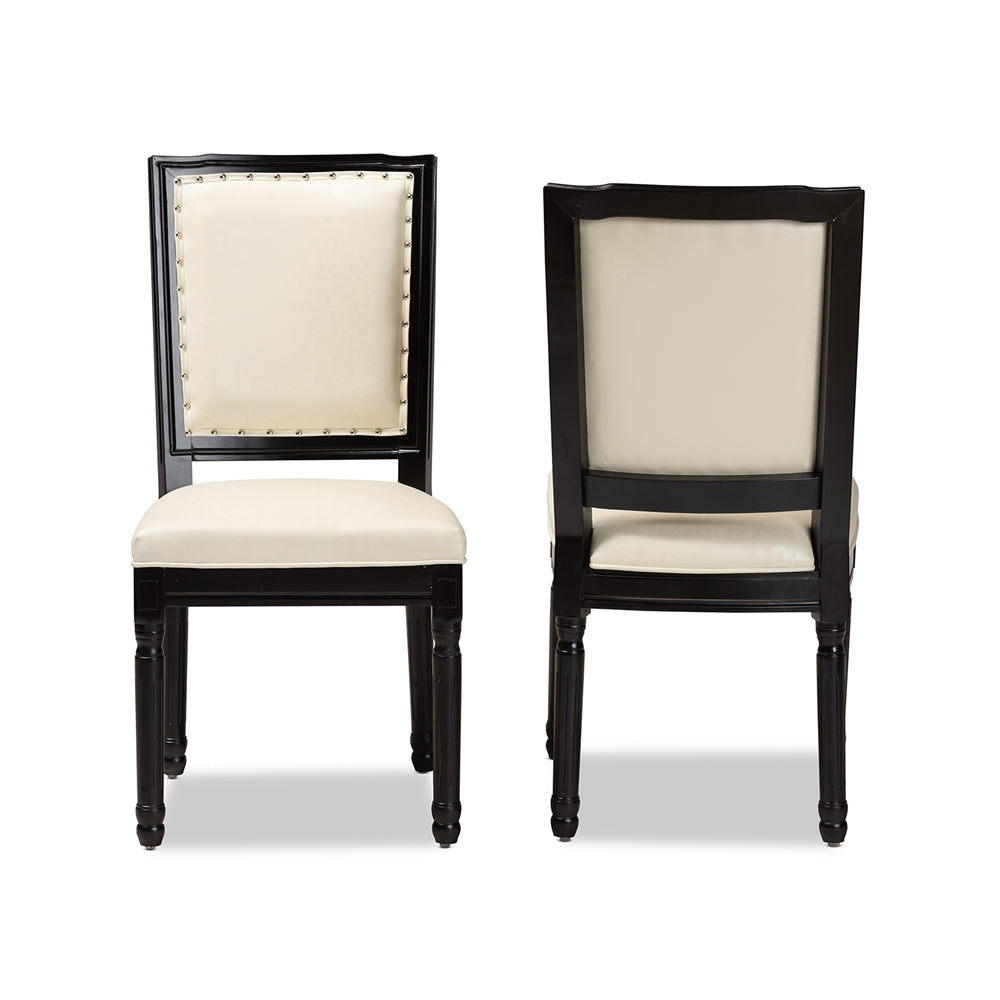 Baxton Studio Louane Traditional French Inspired Beige Faux Leather Upholstered And Black Finished Wood 2-Piece Dining Chair Set