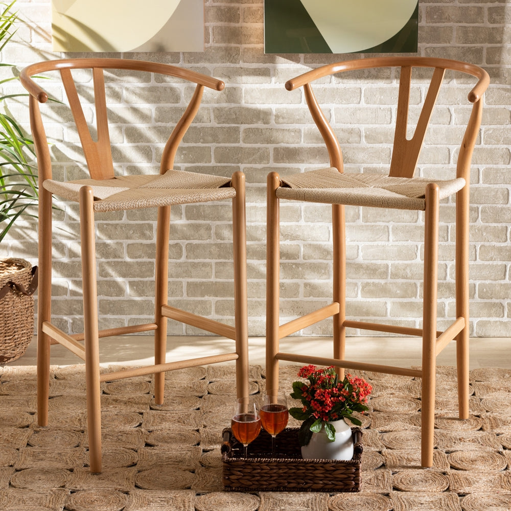 Baxton Studio Paxton Modern And Contemporary Natural Brown Finished Wood 2-Piece Bar Stool Set