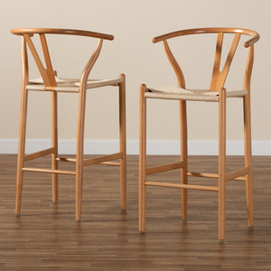 Baxton Studio Paxton Modern And Contemporary Natural Brown Finished Wood 2-Piece Bar Stool Set