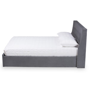 Baxton Studio Noella Modern And Contemporary Grey Velvet Fabric Upholstered Queen Size 1-Drawer Platform Storage Bed