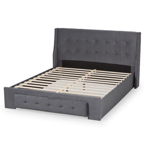 Baxton Studio Noella Modern And Contemporary Grey Velvet Fabric Upholstered Queen Size 1-Drawer Platform Storage Bed