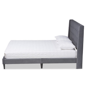 Baxton Studio Gothard Modern And Contemporary Grey Velvet Fabric Upholstered And Dark Brown Finished Wood King Size Platform Bed