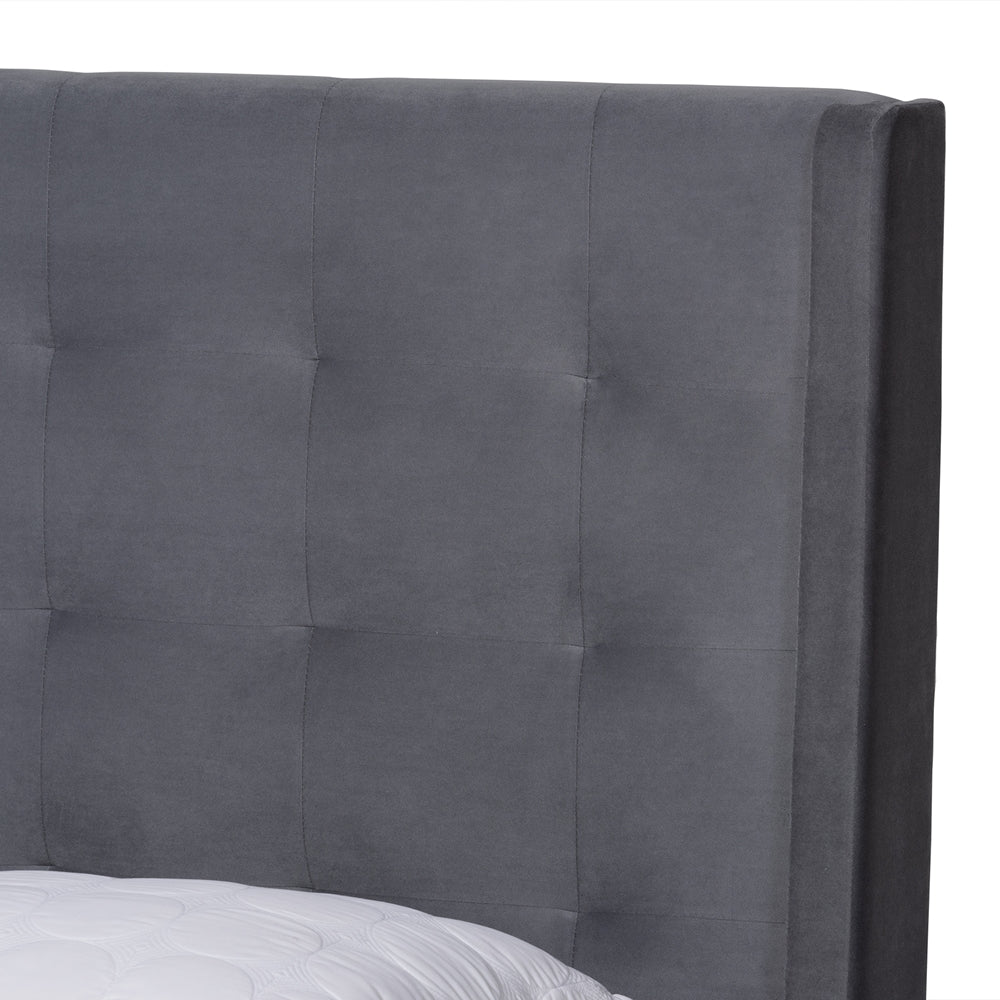 Baxton Studio Gothard Modern And Contemporary Grey Velvet Fabric Upholstered And Dark Brown Finished Wood King Size Platform Bed