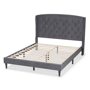 Baxton Studio Joanna Modern And Contemporay Grey Velvet Fabric Upholstered And Dark Brown Finished Wood King Size Platform Bed