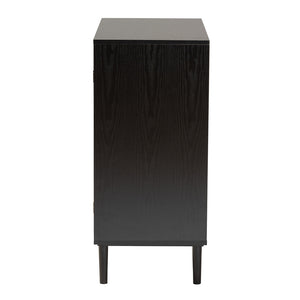 Baxton Studio Maureen Mid-Century Modern Espresso Brown Wood And Rattan 2-Door Storage Cabinet