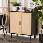 Load image into Gallery viewer, Baxton Studio Maureen Mid-Century Modern Espresso Brown Wood And Rattan 2-Door Storage Cabinet
