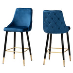 Load image into Gallery viewer, Baxton Studio Giada Contemporary Glam And Luxe Navy Blue Velvet Fabric And Dark Brown Finished Wood 2-Piece Bar Stool Set
