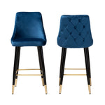 Load image into Gallery viewer, Baxton Studio Giada Contemporary Glam And Luxe Navy Blue Velvet Fabric And Dark Brown Finished Wood 2-Piece Bar Stool Set
