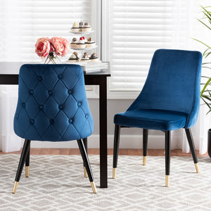 Baxton Studio Giada Contemporary Glam And Luxe Navy Blue Velvet Fabric And Dark Brown Finished Wood 2-Piece Dining Chair Set