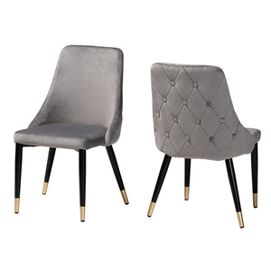 Baxton Studio Giada Contemporary Glam And Luxe Grey Velvet Fabric And Dark Brown Finished Wood 2-Piece Dining Chair Set