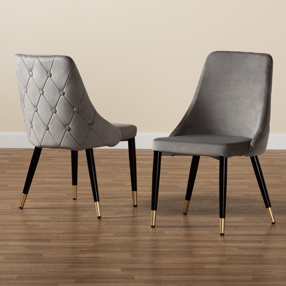 Baxton Studio Giada Contemporary Glam And Luxe Grey Velvet Fabric And Dark Brown Finished Wood 2-Piece Dining Chair Set