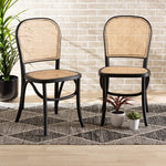 Load image into Gallery viewer, Baxton Studio Cambree Mid-Century Modern Brown Woven Rattan And Black Wood 2-Piece Cane Dining Chair Set
