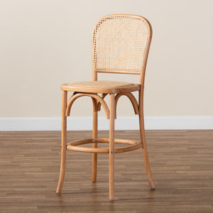 Baxton Studio Vance Mid-Century Modern Brown Woven Rattan And Wood Cane Counter Stool