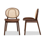 Load image into Gallery viewer, Baxton Studio Halen Mid-Century Modern Brown Woven Rattan And Walnut Brown Wood Finished 2-Piece Cane Dining Chair Set
