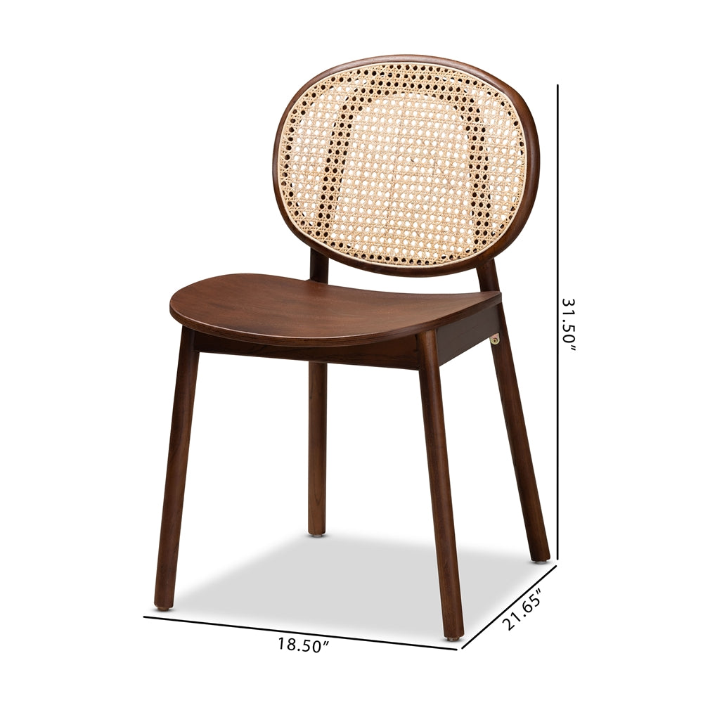 Baxton Studio Halen Mid-Century Modern Brown Woven Rattan And Walnut Brown Wood Finished 2-Piece Cane Dining Chair Set