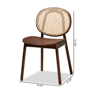 Baxton Studio Halen Mid-Century Modern Brown Woven Rattan And Walnut Brown Wood Finished 2-Piece Cane Dining Chair Set