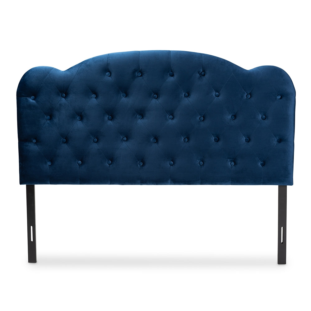 Baxton Studio Clovis Modern And Contemporary Navy Blue Velvet Fabric Upholstered King Size Headboard