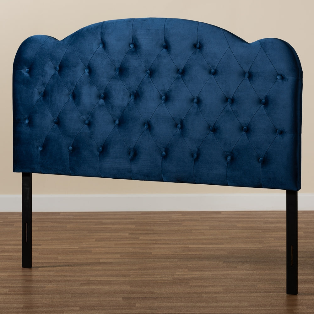 BAXTON STUDIO CLOVIS MODERN AND CONTEMPORARY NAVY BLUE VELVET FABRIC UPHOLSTERED QUEEN SIZE HEADBOARD