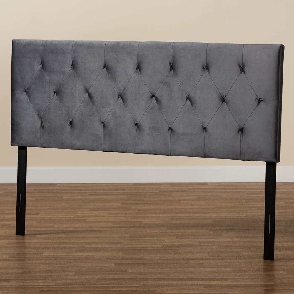 BAXTON STUDIO FELIX MODERN AND CONTEMPORARY GREY VELVET FABRIC UPHOLSTERED KING SIZE HEADBOARD