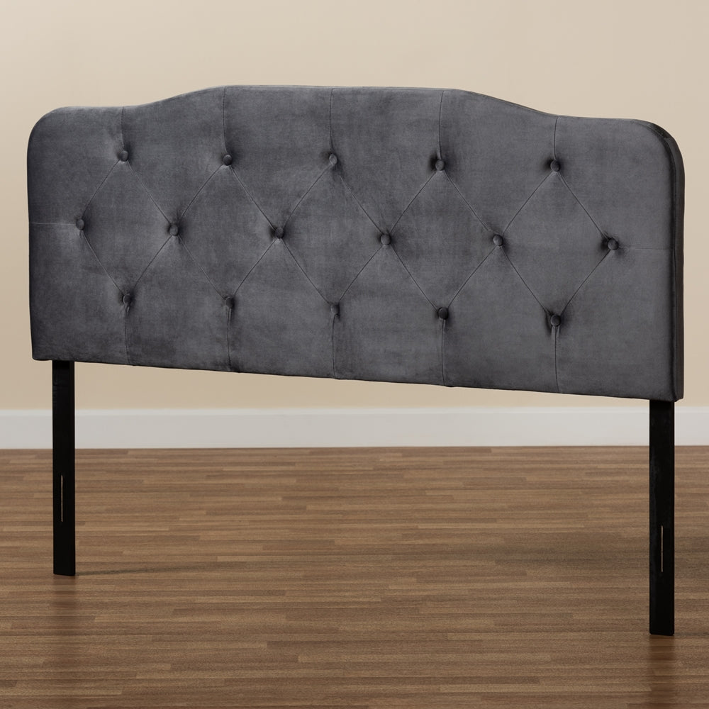 BAXTON STUDIO GREGORY MODERN AND CONTEMPORARY GREY VELVET FABRIC UPHOLSTERED KING SIZE HEADBOARD