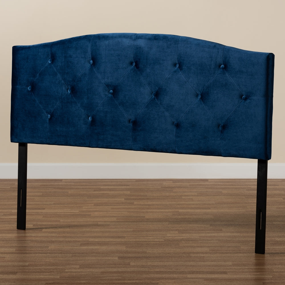 BAXTON STUDIO LEONE MODERN AND CONTEMPORARY NAVY BLUE VELVET FABRIC UPHOLSTERED KING SIZE HEADBOARD