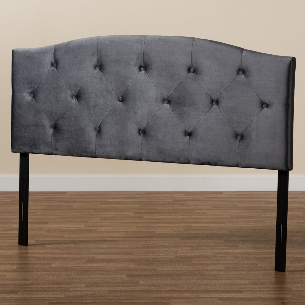 BAXTON STUDIO LEONE MODERN AND CONTEMPORARY GREY VELVET FABRIC UPHOLSTERED FULL SIZE HEADBOARD