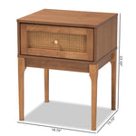 Load image into Gallery viewer, Baxton Studio Ramiel Mid-Century Modern Ash Walnut Finished Wood And Rattan 1-Drawer Nightstand
