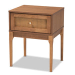 Load image into Gallery viewer, Baxton Studio Ramiel Mid-Century Modern Ash Walnut Finished Wood And Rattan 1-Drawer Nightstand
