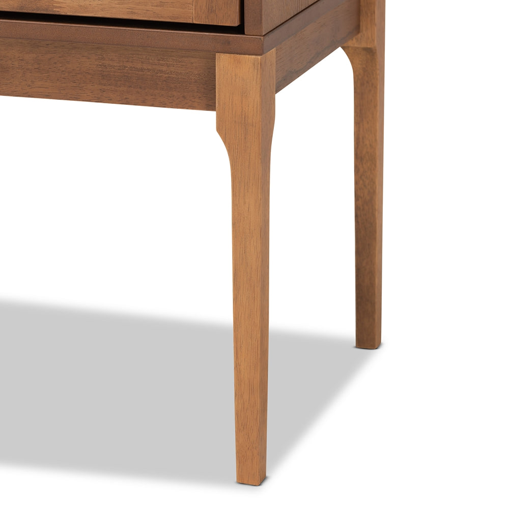 Baxton Studio Ramiel Mid-Century Modern Ash Walnut Finished Wood And Rattan 1-Drawer Nightstand