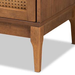 Baxton Studio Ramiel Mid-Century Modern Ash Walnut Finished Wood And Rattan 6-Drawer Dresser