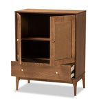 Load image into Gallery viewer, Baxton Studio Ramiel Mid-Century Modern Ash Walnut Finished Wood And Rattan 1-Drawer Sideboard
