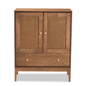 Baxton Studio Ramiel Mid-Century Modern Ash Walnut Finished Wood And Rattan 1-Drawer Sideboard