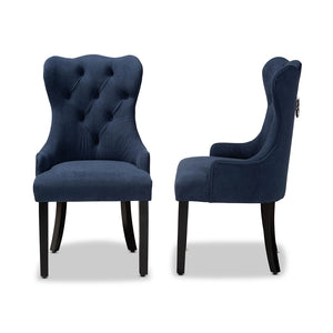 Baxton Studio Fabre Modern Transitional Navy Blue Velvet Fabric Upholstered And Dark Brown Finished Wood 2-Piece Dining Chair Set