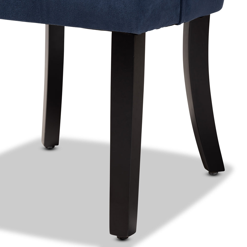 Baxton Studio Fabre Modern Transitional Navy Blue Velvet Fabric Upholstered And Dark Brown Finished Wood 2-Piece Dining Chair Set