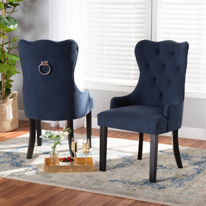 Baxton Studio Fabre Modern Transitional Navy Blue Velvet Fabric Upholstered And Dark Brown Finished Wood 2-Piece Dining Chair Set